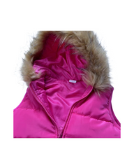 Pink Hooded Puffer Vest Girls Winter Jacket with Faux Fur Trim