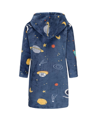 Soft Plush Kids Space Printed Dressing Gown - Fleece Bathrobe with Hood