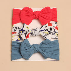 Assorted Baby Bow Headbands – Stretch Ribbed & Floral Print 3-Piece Set