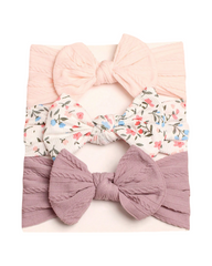 Assorted Baby Bow Headbands – Stretch Ribbed & Floral Print 3-Piece Set