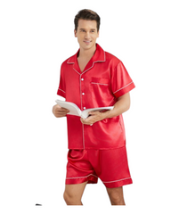 Men's Short-Sleeved Shirt and Shorts Silk Pyjama Set