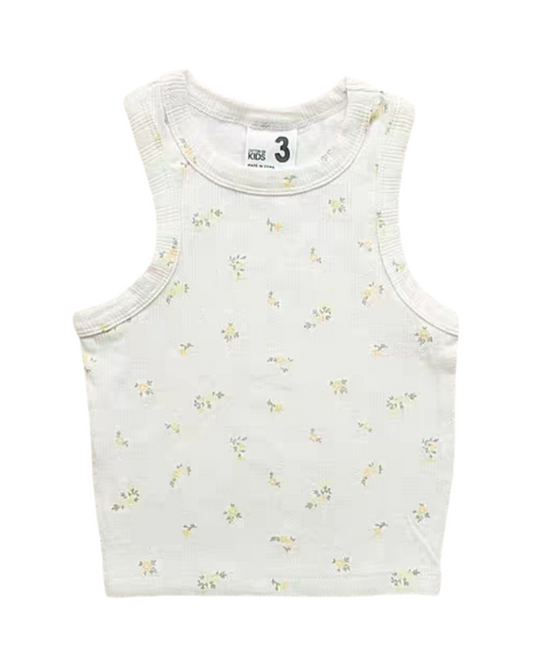 Floral Ribbed Cotton Tank Top for Girls Sleeveless Summer Top