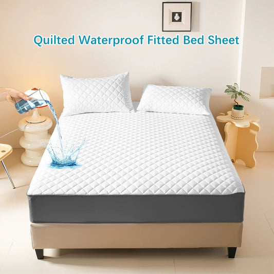 Deep Pocket Waterproof Fitted Bed Sheet – Premium Soft Quilted Mattress