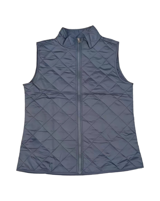Navy Blue Quilted Women's Vest – Lightweight Insulated Polyester Outerwear Jacket