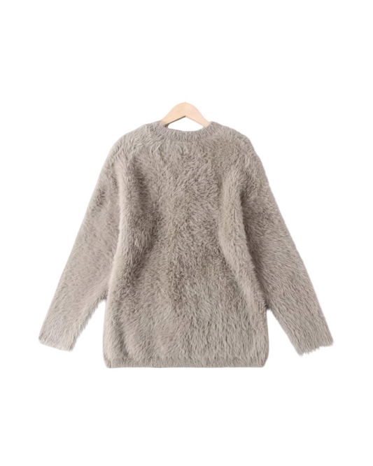 Soft Fluffy Knit Sweater with Long Sleeves and Cozy Fuzzy Texture