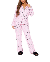 2-Piece Cotton Pajama Set Long Sleeve Button Up Loungewear