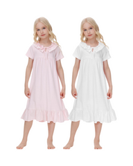 Cotton Nightgown Short Sleeve Girls Sleepwear Dress