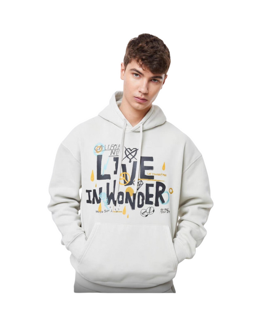 Oversized Off-White Graphic Pullover Hoodie – Vintage Style Heavyweight Fleece Sweatshirt