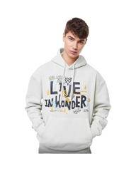 Oversized Off-White Graphic Pullover Hoodie – Vintage Style Heavyweight Fleece Sweatshirt