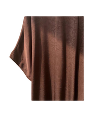V-Neck Satin Midi Dress - Brown Short Sleeve A-Line Party & Formal Dress