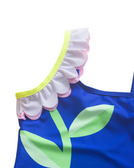Sunflower Print One-Piece Girls Swimsuit with Ruffle Detail