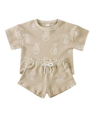 Patterned Neutral T-Shirt and Shorts Set