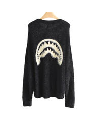 Oversized Black Knit Cardigan Sweater - Men's Gothic Tooth Print Streetwear Tops