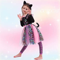 Sparkly Black Kitten & Girls Cosplay Dress Up Set - Halloween Outfit with Accessories