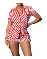 Short Sleeve Button Up Pajama Set Women Silk Satin Sleepwear Loungewear 2 Piece Set