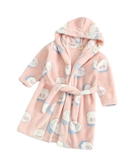 Plush Hooded Girls Print Bathrobe with Tie Belt