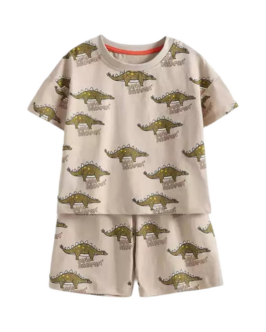 Cotton Two-Piece Dinosaur Patterned Pyjama Set