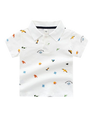 Patterned Short-Sleeved Collared Polo Shirt