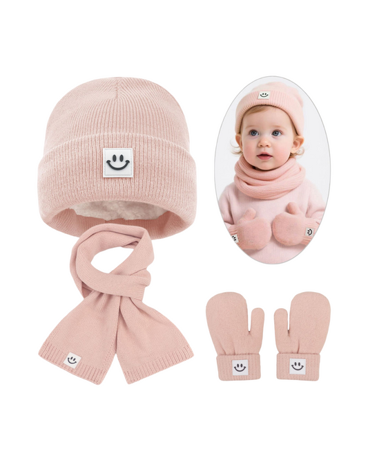 Warm Winter Beanie Hat, Scarf, and Gloves Set for Baby and Toddlers