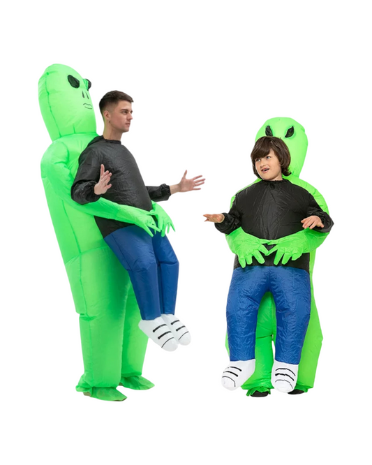 Inflatable Alien Piggyback Costume for Kids and Adults – Funny Blow Up Alien Carrying Human Suit for Halloween & Cosplay