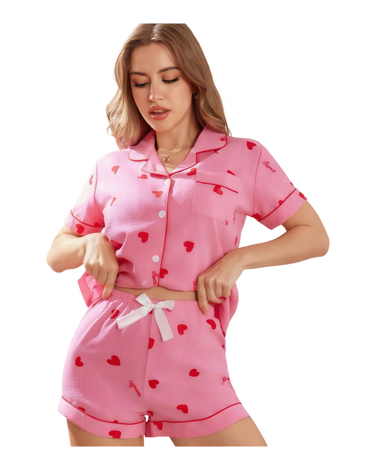 Cozy Printed Women Pajama Set – Short Sleeve Top & Shorts Sleepwear