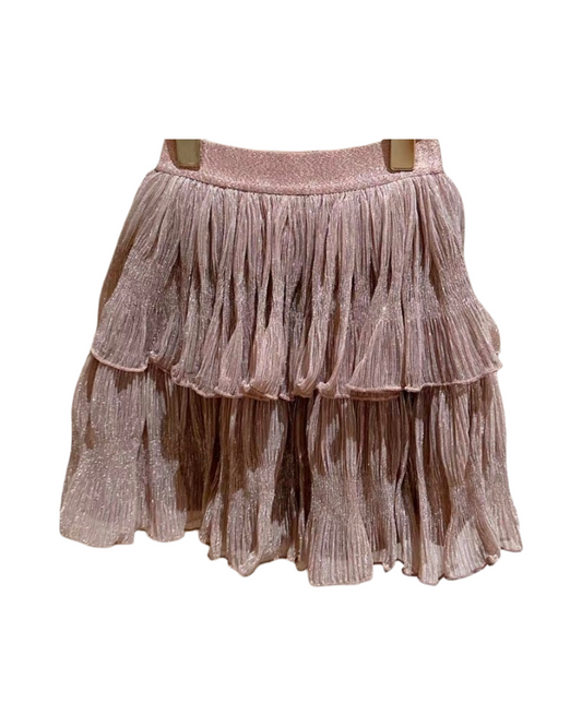 Velvet Tiered Mini Skirt - Elastic High Waist Gathered Pleated Dress