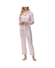 Striped Satin Pajama Set – Soft Long Sleeve V-Neck Button-Down Sleepwear