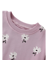 Pink Daisy Floral Long Sleeve Top and Matching Trousers Set for Girls