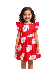 Character Theme Blue and Red Party Dress for Girls Featuring Flutter Sleeves with Headband Set