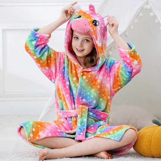 Plush Hooded Bathrobe - Soft Fleece Sleepwear & Loungewear for Kids