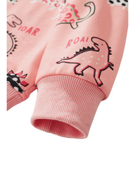 Long Sleeve Dinosaur Print Sweatshirt For Girls Featuring Ribbed Cuffs and Hem
