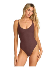 Chocolate Brown Strappy Cross-Back One-Piece Swimsuit & Bodysuit
