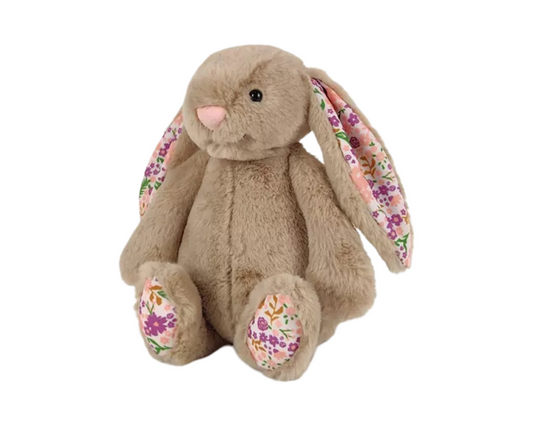 Soft Plush Bunny Rabbit Teddy with Floral Print Ears and Paws Stuffed Animal Toy