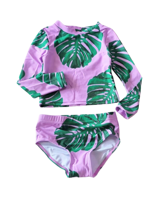 Purple Tropic Leaf Designer Swim Set