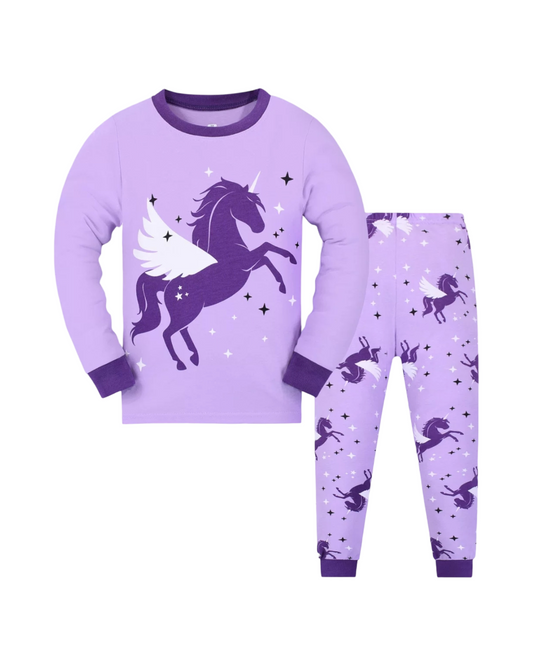 Long Sleeve Pajama Set - Cute Animal and Unicorn Print Girls Sleepwear
