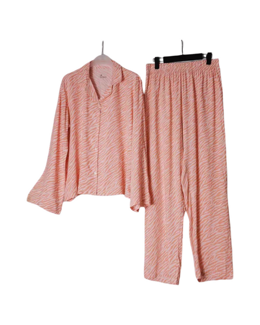 Soft Zebra Print Button-Up Women Pyjama Set