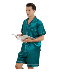 Men's Short-Sleeved Shirt and Shorts Silk Pyjama Set