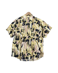 Vintage 100% Silk Short Sleeve Button Down Shirt – Abstract Patterned Summer Cuban Camp Collar Top