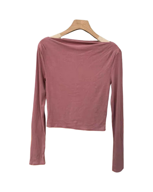 Seamless Ribbed Long Sleeve Crewneck Crop Top - Slim Fit Elastic Cotton Blend Layering Top