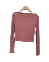 Seamless Ribbed Long Sleeve Crewneck Crop Top - Slim Fit Elastic Cotton Blend Layering Top