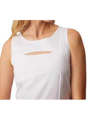 Sleeveless White Round Neck Shift Dress Mid Length Casual Summer Midi Dress