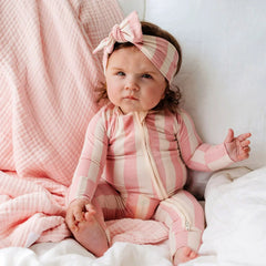 Soft Knit Ribbed Striped Baby Pajamas Double Zipper Sleep and Play Jumpsuit