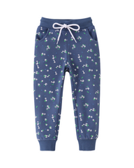 Cotton Blend Floral and Rainbow Print Girls Long Joggers With Pockets