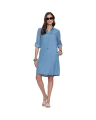 Lightweight Denim Shirt Dress with Roll-Up Sleeves and Button Placket