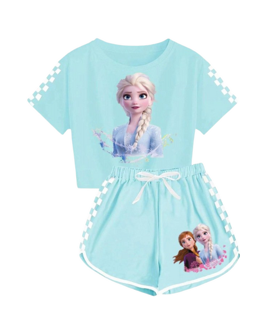 Frozen  Elsa Print Girls Tank Top and Shorts Set