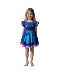 Character Theme Blue and Red Party Dress for Girls Featuring Flutter Sleeves with Headband Set
