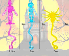 Stretchy Halloween Toy – Sticky Elastic Skeleton, Ghost & Spider Creature Fidget Toys with Long Tails for Kids Party Favors & Goodie Bags
