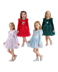 Long-Sleeve Velvet and Tulle Holiday Dress for Girls