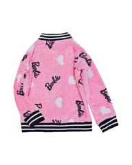 Barbie Pink Girls All Over Print Plush Varsity Bomber Jacket