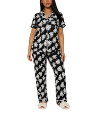 Short Sleeve Button Up Women Wide Leg Casual One-Piece Pyjama Set